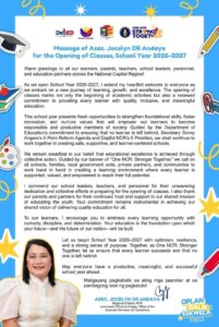 Message of Asec Jocelyn DR Andaya for the Opening of Classes, SY 2026-2027